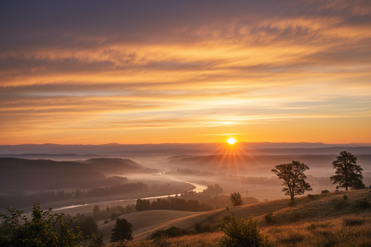 sunrise with golden light